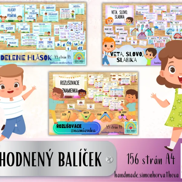 Zvýhodnený balíček, Delenie hlások, Rozlišovacie znamienka, veta slovo slabika