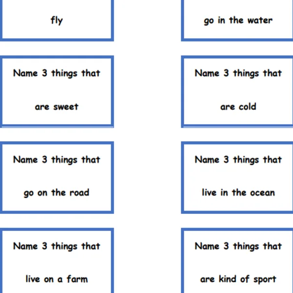 Hra Name 3 things