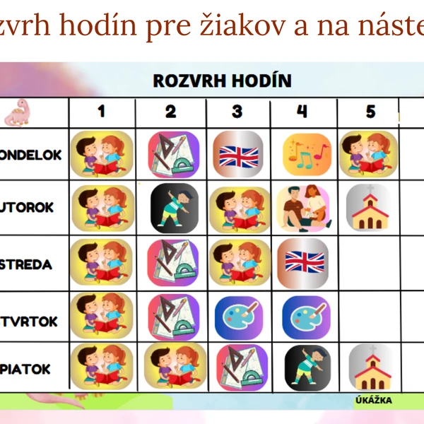 Obrázkový rozvrh hodín pre žiakov a na nástenku - DINOSAURY