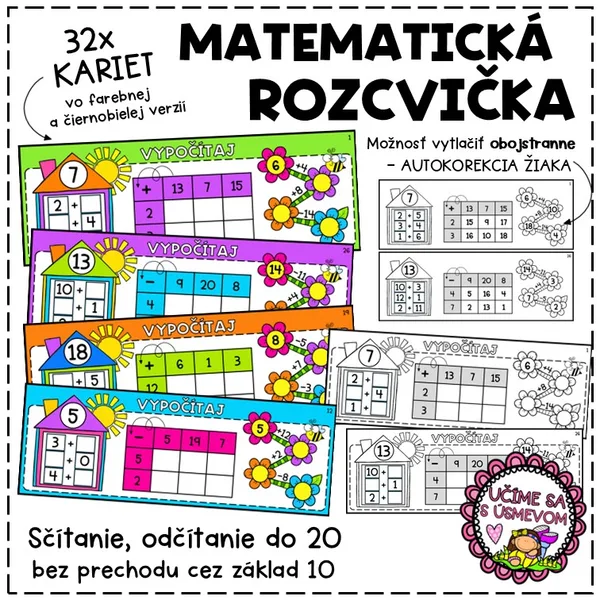MATEMATICKÁ ROZCVIČKA - sčítanie a dočítanie do 20 bez prechodu cez základ 10