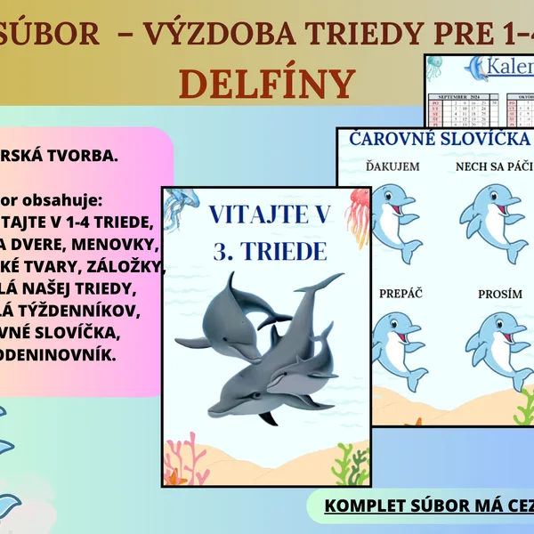 🐬SÚBOR: VÝZDOBA TRIEDY - DELFÍNY PRE 1-4 ROČNÍK (71 strán) 🐬 2024/25
