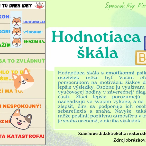 Hodnotiaca škála - sebareflexia žiakov