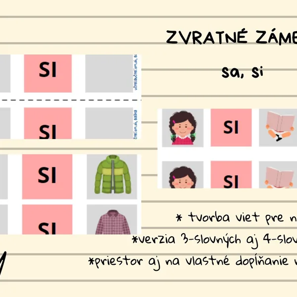 Zvratné zámená a tvorba viet 1. - prvé vety, použitie "SA" a "SI"