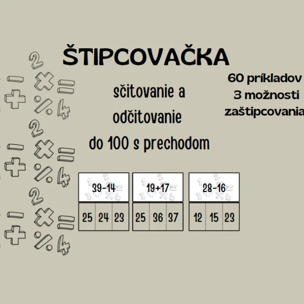 Štipcovačka- sčitovanie odčitovanie do 100