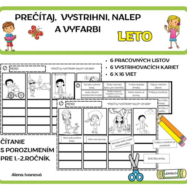 PREČÍTAJ, VYSTRIHNI, NALEP A VYFARBI - LETO -ČÍTANIE S POROZUMENÍM PRE 1.-2.ROČNÍK
