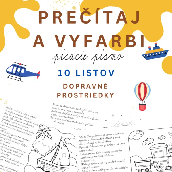 Prečítaj si a vyfarbi: písacie písmo (dopravné prostriedky)