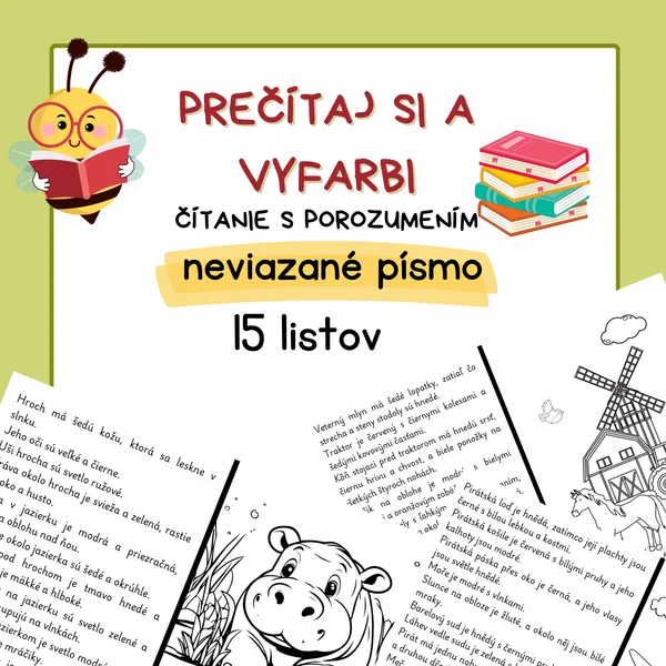 Prečítaj si a vyfarbi: čítanie s porozumením (neviazané písmo)