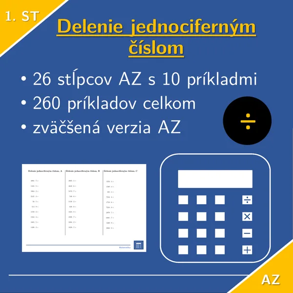Delenie jednociferným číslom | matematika 1. stupeň | 26 stĺpcov