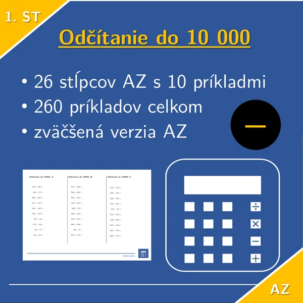 Odčítanie do 10 000 | matematika 1. stupeň | 26 stĺpcov