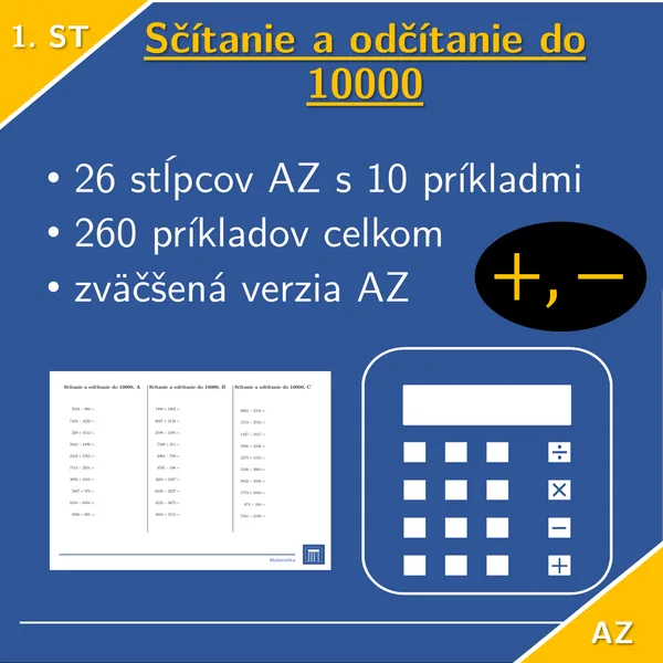 Sčítanie a odčítanie do 10 000 | matematika 1. stupeň | 26 stĺpcov