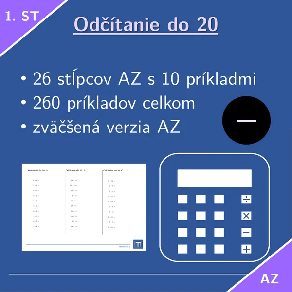 Odčítanie do 20 | matematika 1. stupeň | 26 stĺpcov