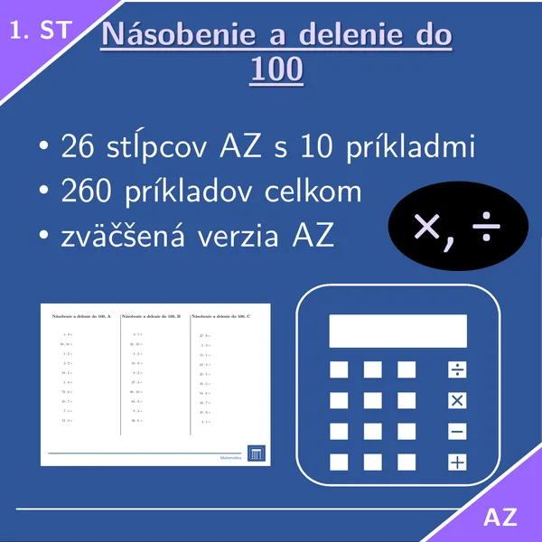 Násobenie a delenie do 100 | matematika 1. stupeň | 26 stĺpcov
