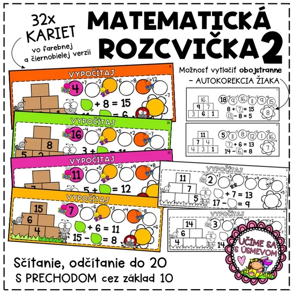 MATEMATICKÁ ROZCVIČKA 2 - sčítanie a odčítanie do 20 s prechodom cez základ 10