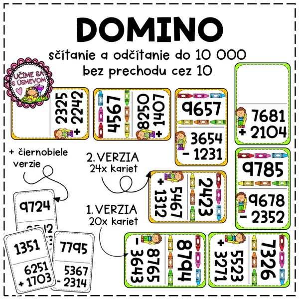 DOMINO - sčítanie a odčítanie do 10 000 bez prechodu