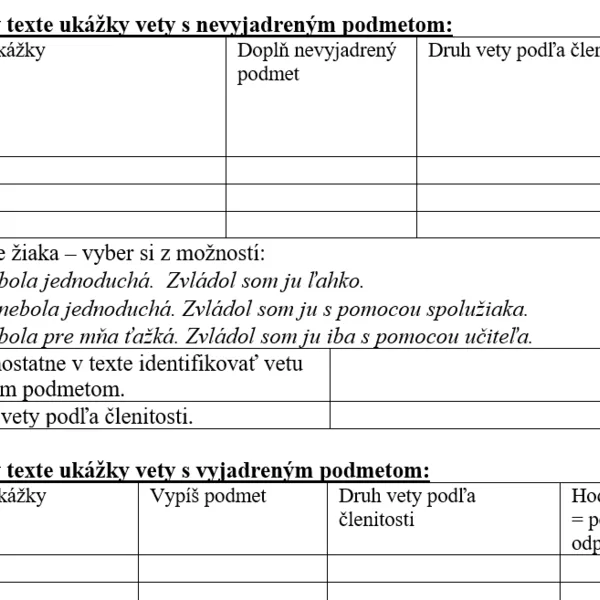 Opakovanie - Hlavné vetné členy, vetný základ.
