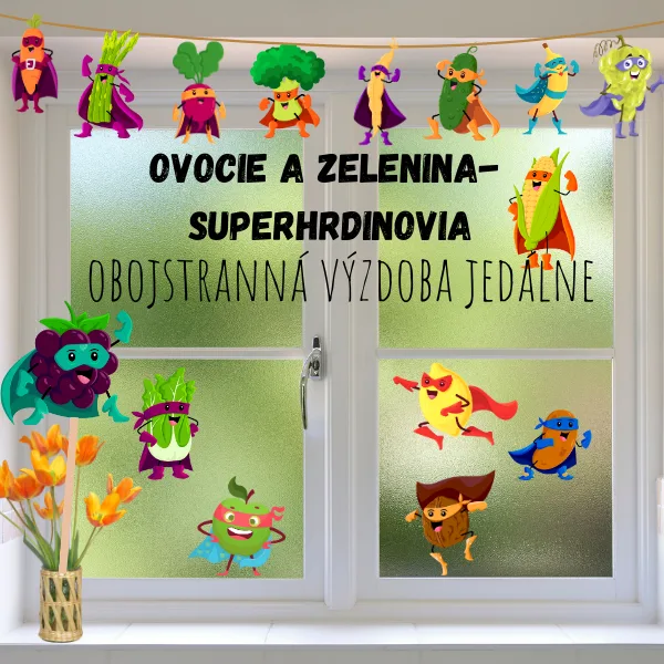 Obojstranná výzdoba do jedálne - ovocie a zelenina - superhrdinovia