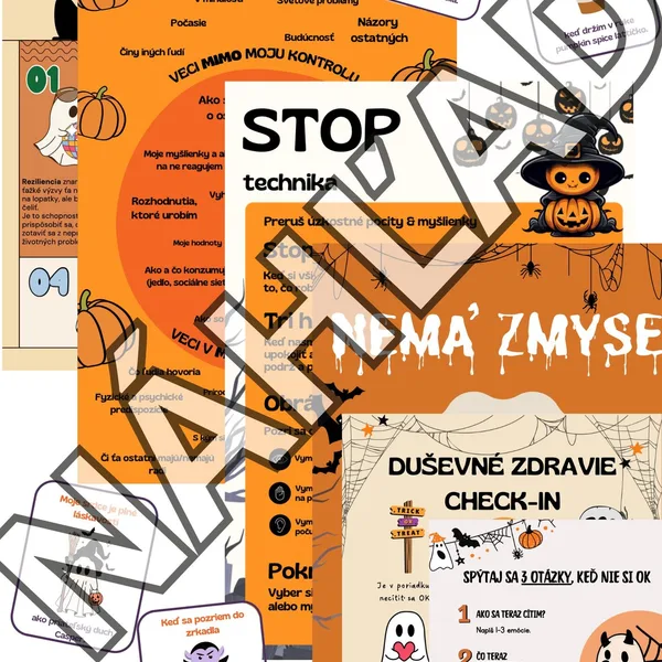Halloweenske plagáty + kartičky s afirmáciami (duševné zdravie)