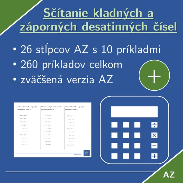 Sčítanie kladných a záporných desatinných čísel | matematika | 26 stĺpcov 
