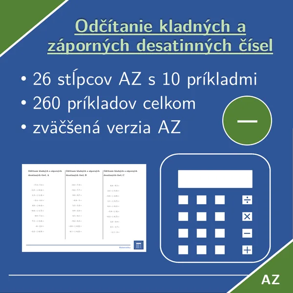 Odčítanie kladných a záporných desatinných čísel | matematika | 26 stĺpcov 