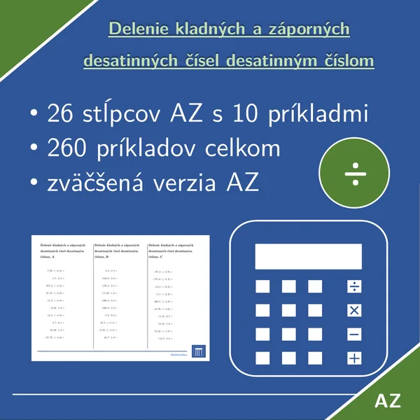 Delenie kladných a záporných desatinných čísel desatinným číslom | matematika | 26 stĺpcov 