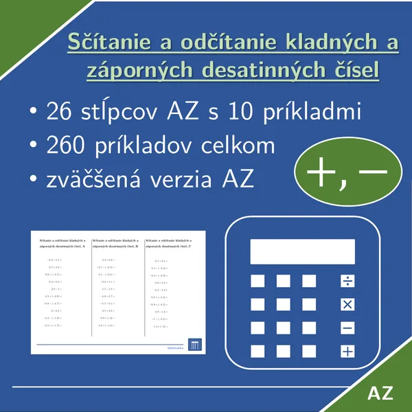 Sčítanie a odčítanie kladných a záporných desatinných čísel | matematika | 26 stĺpcov 
