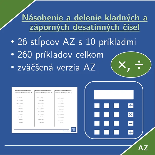 Násobenie a delenie kladných a záporných desatinných čísel | matematika | 26 stĺpcov 
