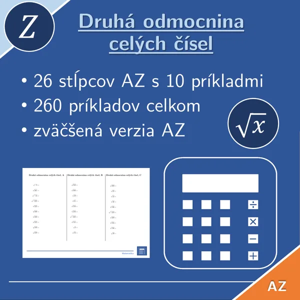 Druhá odmocnina celých čísel | matematika | 26 stĺpcov 