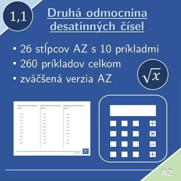 Druhá odmocnina desatinných čísel | matematika | 26 stĺpcov 