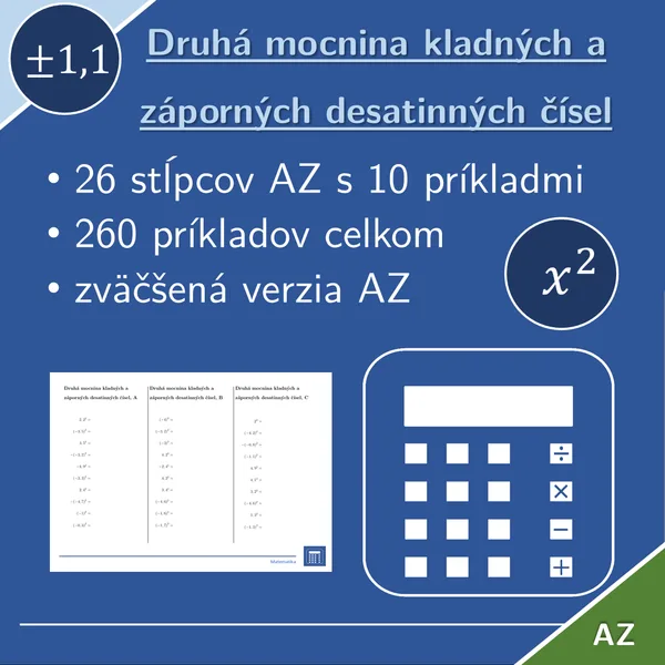 Druhá mocnina kladných a záporných desatinných čísel | matematika | 26 stĺpcov 