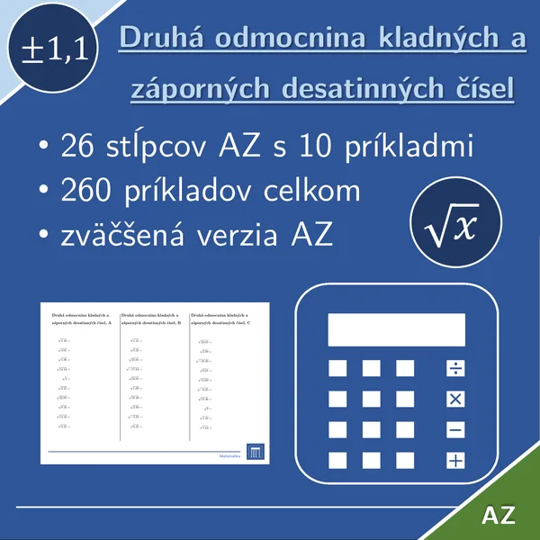 Druhá odmocnina kladných a záporných desatinných čísel | matematika | 26 stĺpcov 