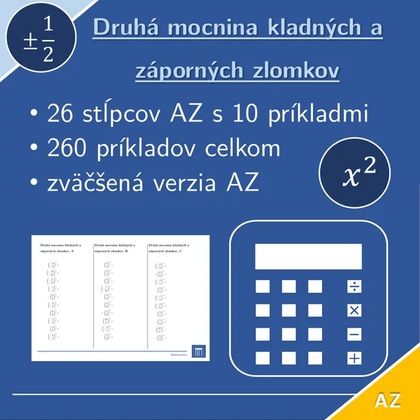 Druhá mocnina kladných a záporných zlomkov | matematika | 26 stĺpcov 