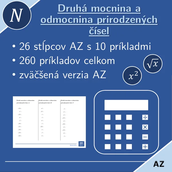 Druhá mocnina a odmocnina prirodzených čísel | matematika | 26 stĺpcov 