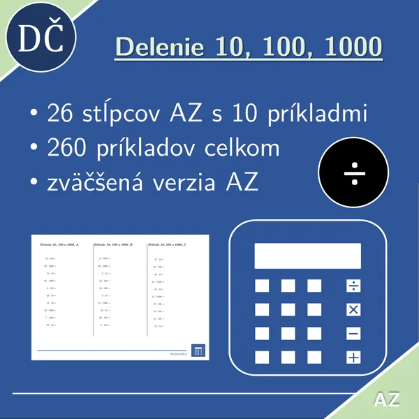 Delenie 10, 100 a 1000 | matematika | 26 stĺpcov 