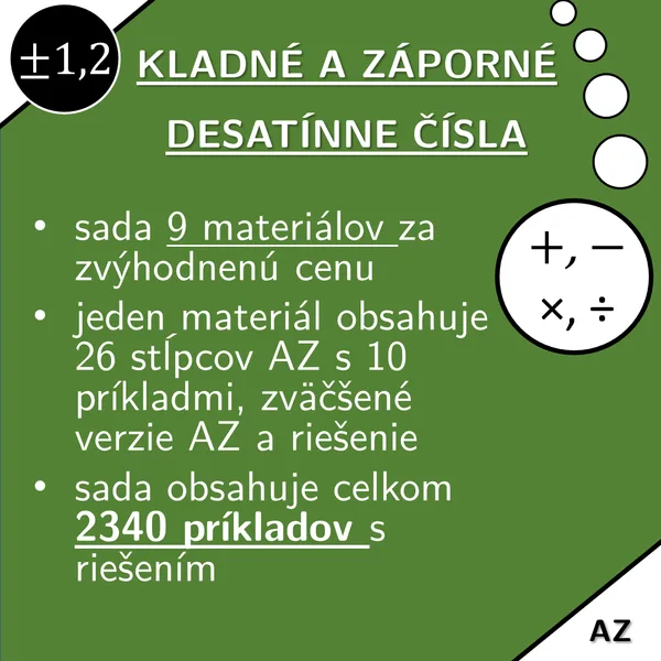 Kladné a záporné desatinné čísla | matematika | zvýhodnená sada