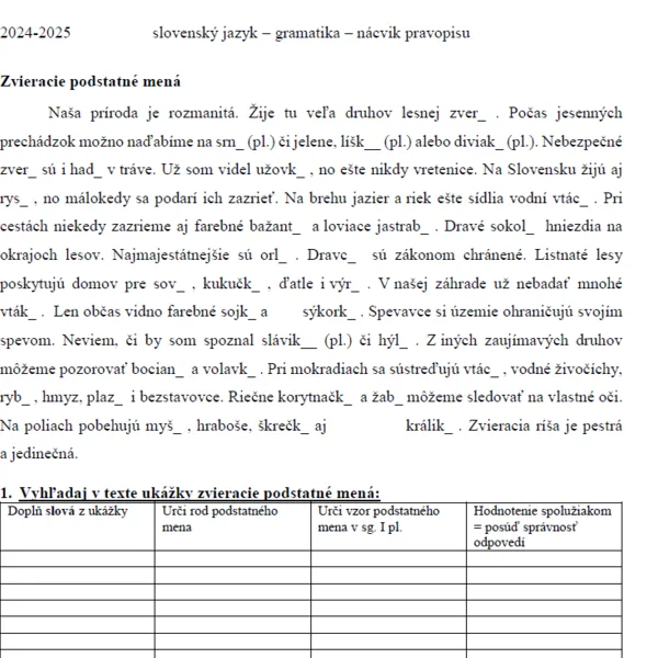 Zvieracie podstatné mená