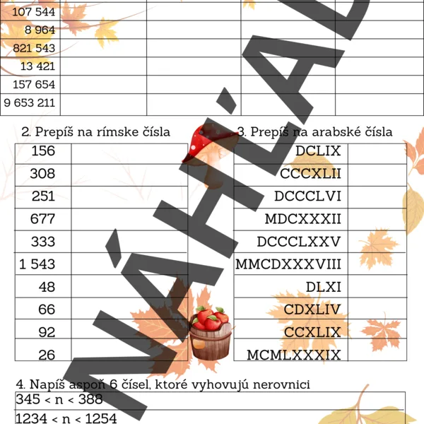 PL opakovanie-zaokrúhľovanie veľkých čísel, rímske čísla, nerovnice