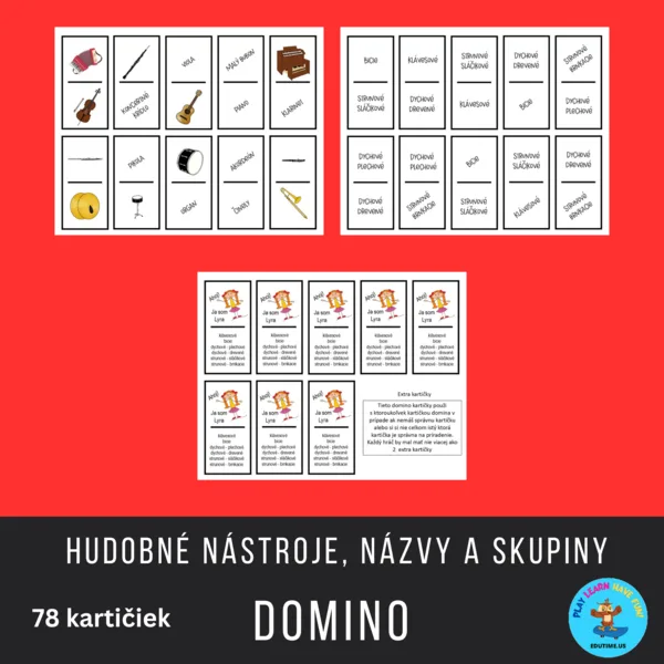 Hudobné nástroje, názvy a skupiny - domino