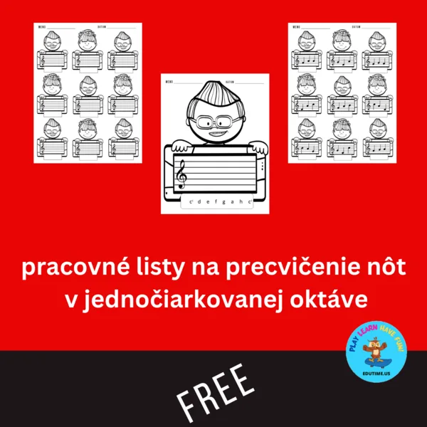 Pracovné listy na precvičenie nôt v jednočiarkovanej oktáve - FREE