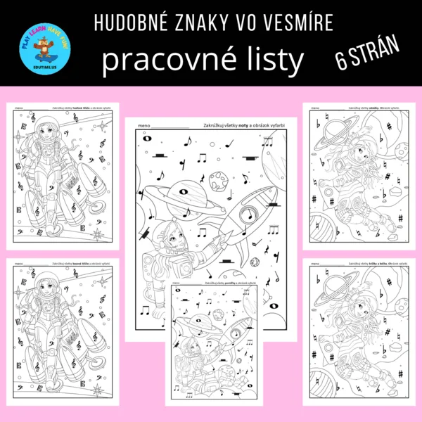 Vo vesmíre - pracovné listy na precvičenie hudobných znakov