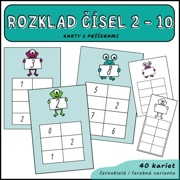 Rozklad čísel 2-12 - karty s príšerami