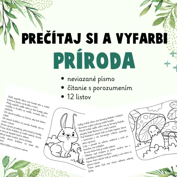 Prečítaj si a vyfarbi: čítanie s porozumením (príroda) - neviazané písmo