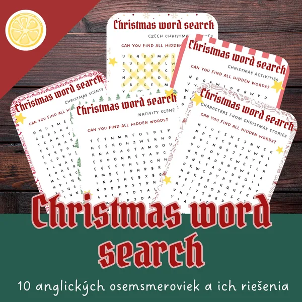 Christmas word search - 10 anglických osemsmeroviek a ich riešenia 