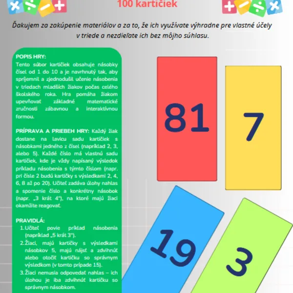 Matematické kartičky násobkov
