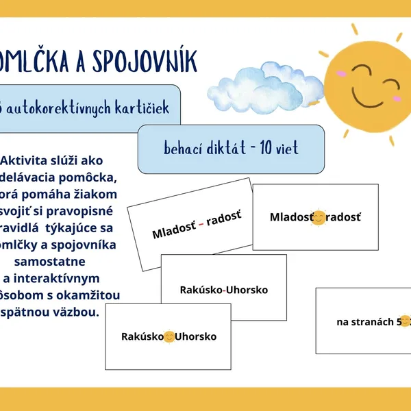 Spojovník a pomlčka – autokorektívne kartičky a behací diktát