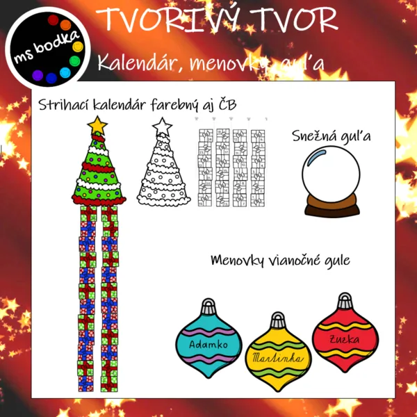 Adventný kalendár, menovky Vianočné gule