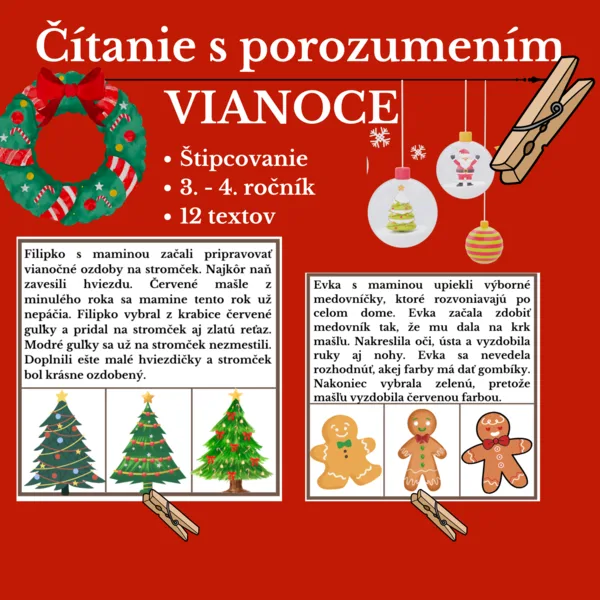 Vianoce čítanie s porozumením - štipcovanie