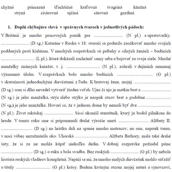 Podstatné mená ženského rodu, vzor gazdiná