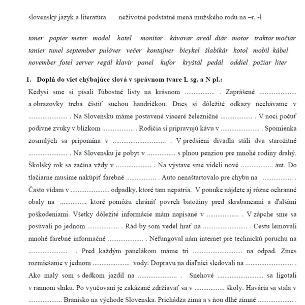 Neživotné podstatné mená mužského rodu na -r, -l