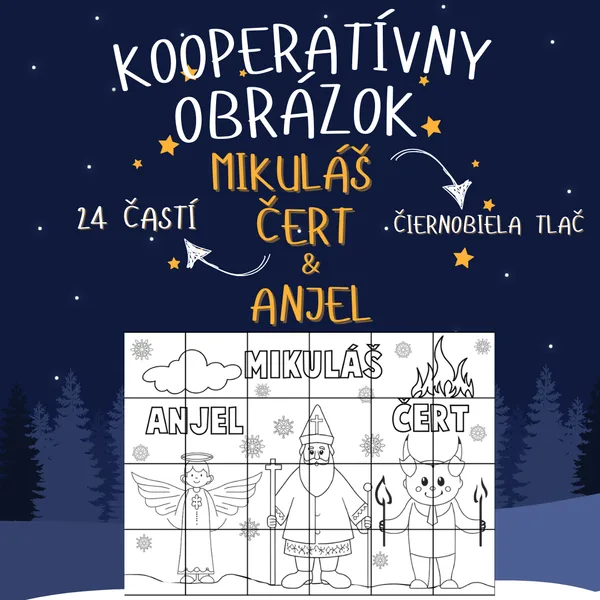 Kooperatívny obrázok - Mikuláš, čert a anjel