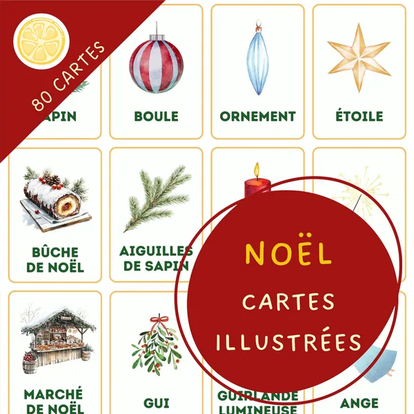 Noël - cartes illustrées | vianočné kartičky vo francúzštine